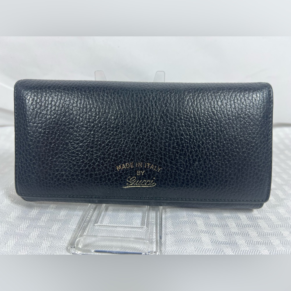 Gucci Pebbled Leather Continental Wallet Black Made in Italy - Picture 2 of 14